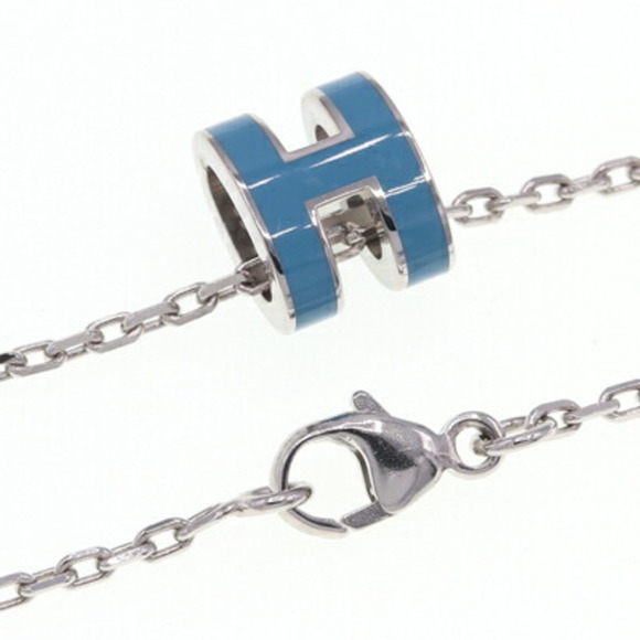 Hermes Necklace Pop Ash Blue Silver Metal H Cube Ladies Chain HERMES - Picture 3 of 6
